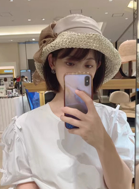 CA4新款日本草帽女夏防晒遮阳帽子蝴蝶结百搭太阳帽可折叠沙滩