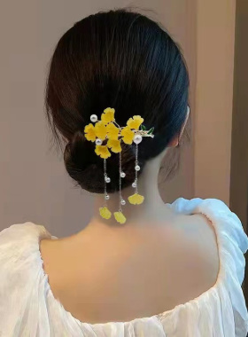 复古风银杏叶流苏鸭嘴夹