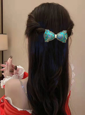 宋锦红色蝴蝶结弹簧夹