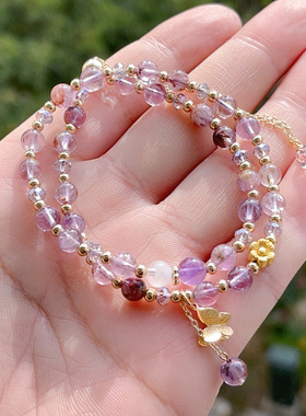 女天然紫钛幽灵月光石时尚双圈