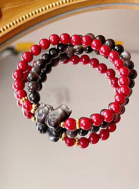 朱砂手串 银曜石雕刻马上有钱 2026 马年本命年男女款 礼物