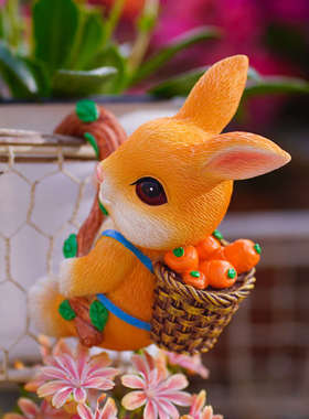 花园兔子花盆景爬树上挂件装饰品阳台庭院造景摆件创意鱼缸悬挂盆