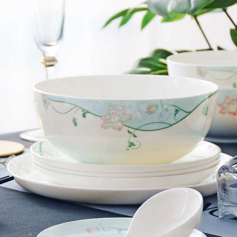 华光国瓷抗菌骨瓷碗碟彩花盘中式情丝家用碗碟套装组合餐新疆包邮,淘宝优惠券,粉丝福利购,淘宝优惠卷