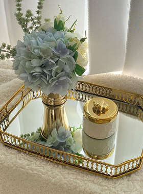 赫本家轻奢镜面托盘摆件玄关装饰茶几餐桌摆件美式托盘金属复古