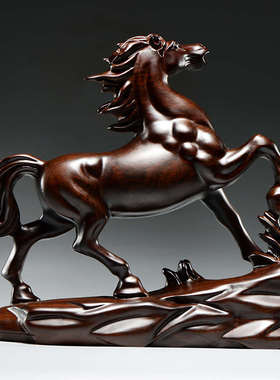 黑檀木雕刻马摆件马到成功红木工艺品家居饰品办公室木马摆设送礼