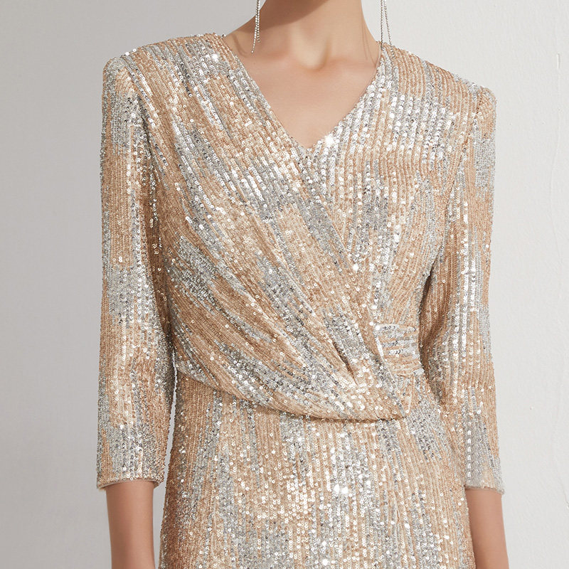 创意狐礼服女高端轻奢小众日常可穿宴会年会主持人礼裙亮片连衣裙