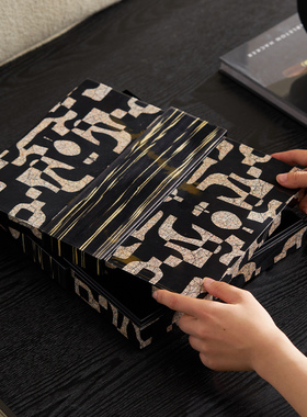 意式极简高级摆件暗夜拼图装饰盒纸巾盒氛围感装饰美容院酒店客厅