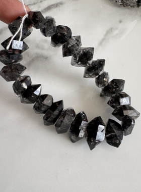 天然黑闪灵钻水晶原石手链女款单圈手串饰品礼物送女友闺蜜水晶