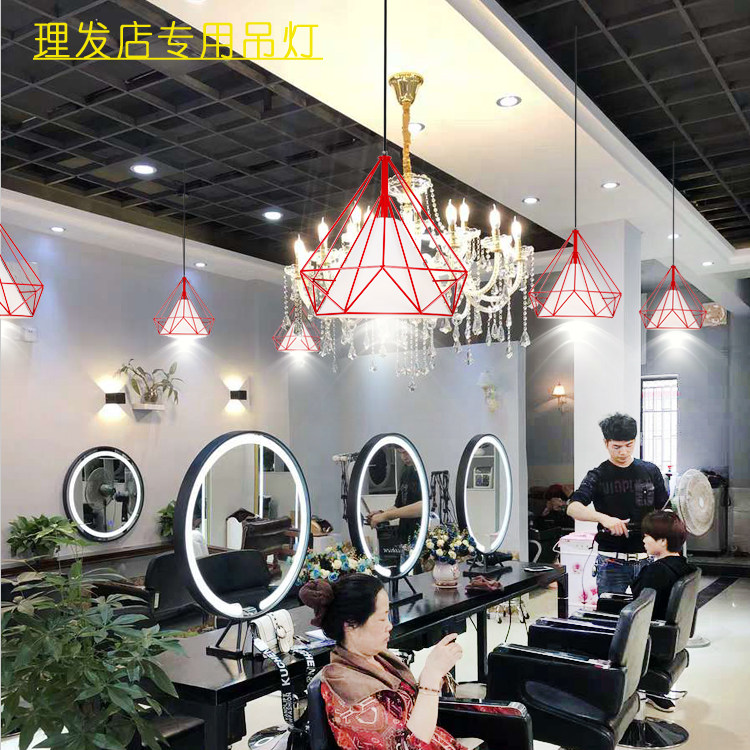 美发专用灯理发店吊灯超亮发廊服装店铺创意个性钻石装饰奶茶灯具_虎窝淘