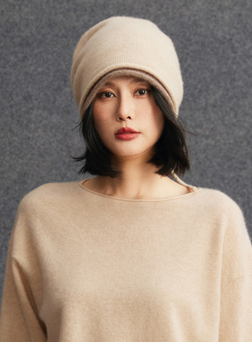 山羊绒秋冬保暖堆堆帽显脸小女款