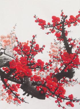 三尺斗方手绘花鸟国画梅花客厅红梅报春图玄关装饰字画特价E102-4