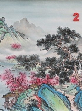 精品手绘四尺斗方仿古山水国画字画客厅装饰挂画特价无款HC591203