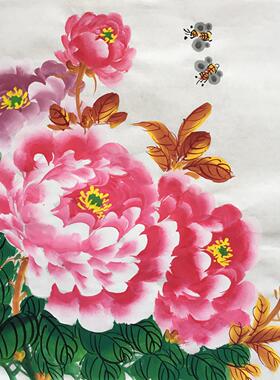 手绘小品花鸟画国画牡丹