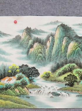 手绘国画山水画客厅福地雅居图