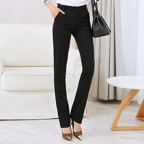西裤女OL面试修身小脚黑色正装工装工作裤高腰直筒长裤职业西装裤 - 图1