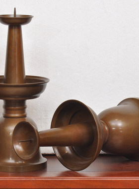 黄铜五供一套装古铜色薰香炉花瓶烛台家用佛堂寺庙供奉佛具套装