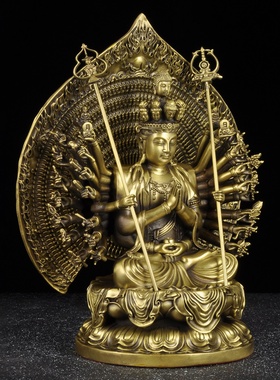纯黄铜千手观音佛像千手千眼观世音菩萨家用寺庙佛堂供奉本命佛