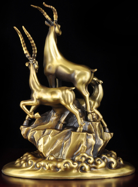 黄铜招财三阳开泰客厅礼物工艺品