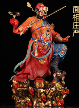 纯黄铜珐琅彩钟馗摆件天师伏魔踏鬼天师像家用供奉客厅玄关装饰品
