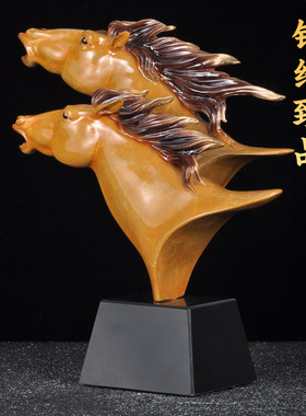 彩铜鸿运双骏马摆件马首生肖马家居客厅玄关电视柜装饰品乔迁礼品