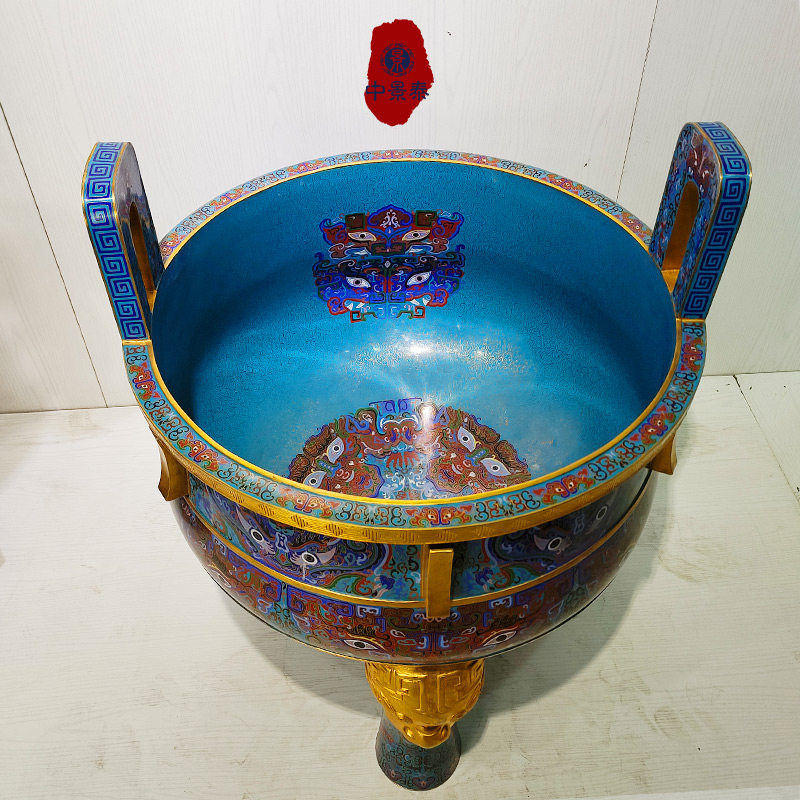 中景泰正宗非遗北京珐琅景泰蓝兽面纹鼎式香炉纯手工铜胎高温烧制,淘宝优惠券,粉丝福利购,淘宝优惠卷