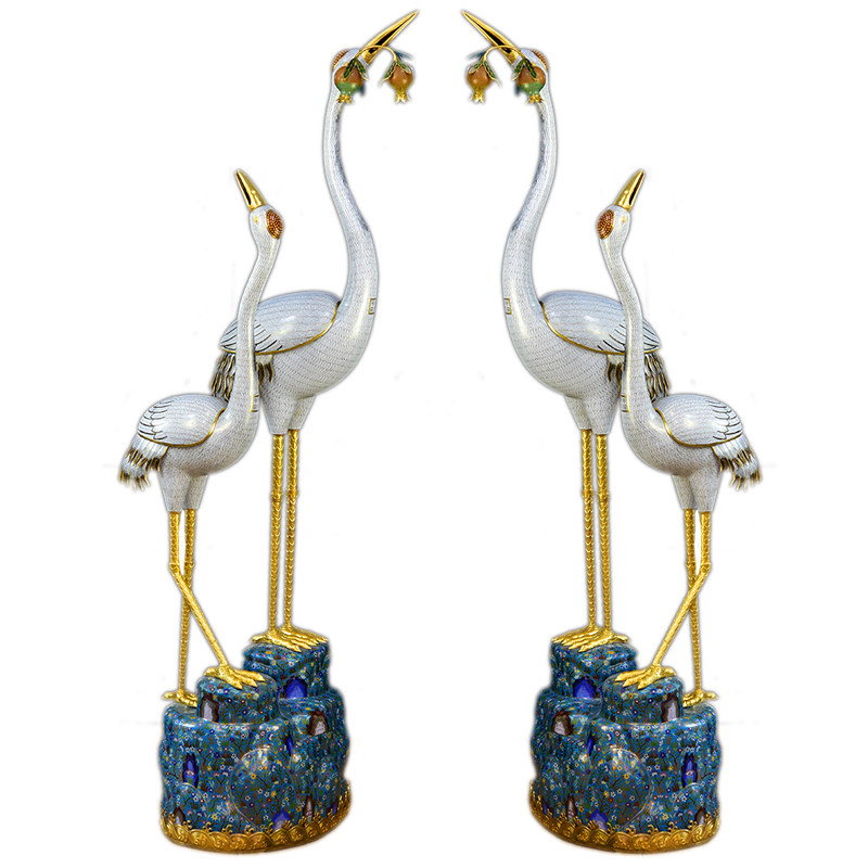 宫廷式景泰蓝仙鹤香薰炉母子鹤铜胎掐丝珐琅双鹤香炉客厅落地摆件,淘宝优惠券,粉丝福利购,淘宝优惠卷