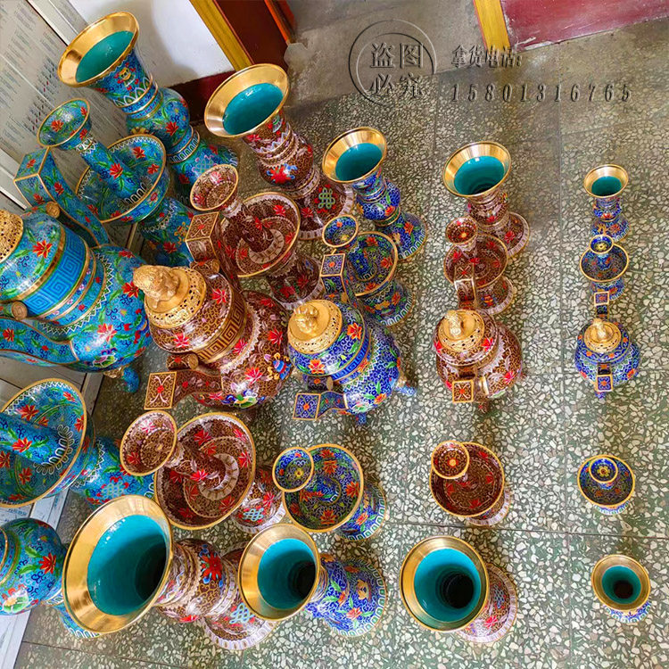 北京珐琅景泰蓝五供大香炉纯手工铜胎掐丝珐琅佛具15寸20寸摆件,淘宝优惠券,粉丝福利购,淘宝优惠卷