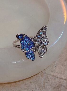 超仙森系年蓝色指环2024微新款