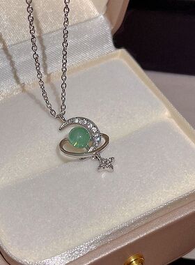 简约锁骨月亮配高级感气质闺蜜链网小众饰品项链红玉髓韩系仿百搭