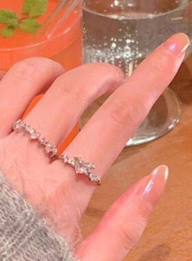 个性锆食指戒指小众时尚日系指环甜美闺蜜粉女轻奢设计爱心戒学生