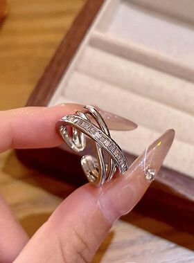 网红轻韩小众简约开口潮日微奢冷淡环女戒指ins尾戒镶锆石风食指