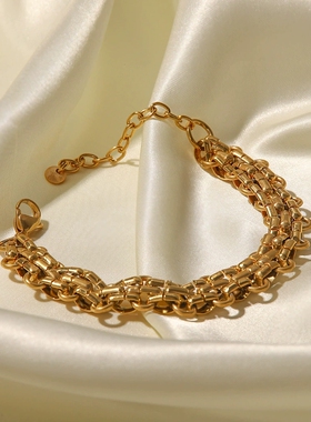 欧美INS网红新款钛钢手链18K金不锈钢手链几何形链条女式手链饰品