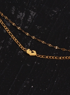 欧美ins摩登简约流行手饰饰品女 不锈钢嘴唇链费加罗双层婴儿手链