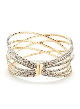 欧美热卖饰品 跨境镂空镶钻开口手镯女 复古交叉手环手链Bracelet