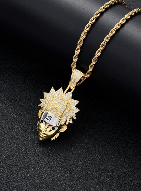 新款欧美嘻哈微镶锆石项坠 电影周边火影鸣人吊坠 嘻哈hiphop项链