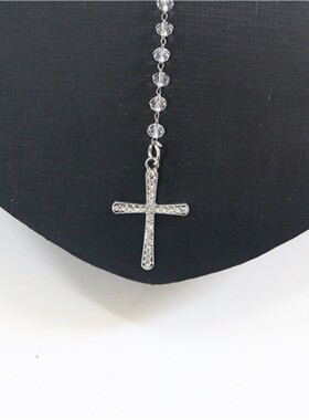 人造水晶镶钻十字架挂坠锁骨链
