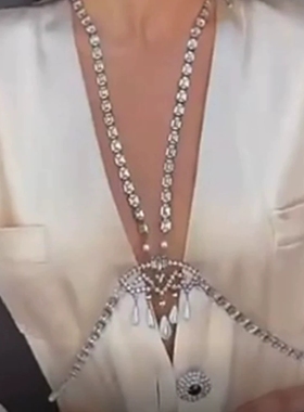 欧美气场御姐设计感大钻水滴胸链性感比基尼水钻身体链Body chain