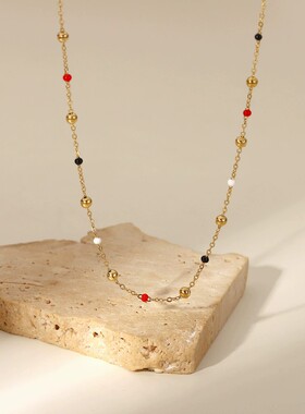 新款红白黑彩色滴油圆珠链项链女士18K金不锈钢项饰礼品ins风项链