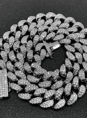 欧美嘻哈微镶满钻锆石20mm大古巴链Cuban chain项链男女帅锁骨链