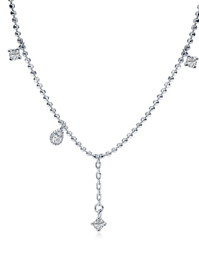 跨境S925纯银项链叠戴锆石吊坠水滴形ins风优雅气质锁骨链女