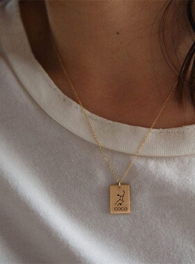 不锈钢！能刻字！欧美Stainless steel 钛钢星座字母项链女锁骨链