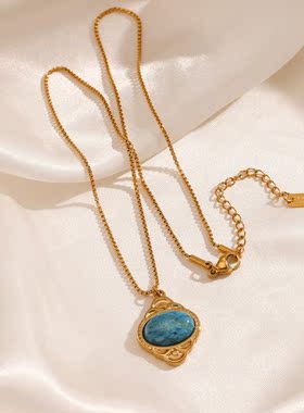 欧美跨境新款简约ins风松石虎石项链套装个性18K镀金吊坠现货