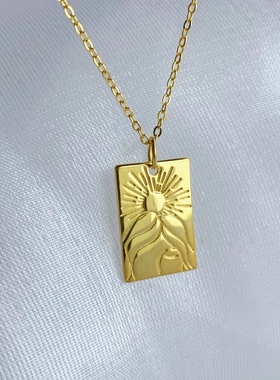 欧美s925银几何方形吊牌项链女ins风love英文字母简约潮牌锁骨链