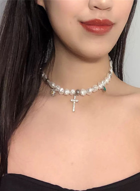欧美潮牌锁骨链ins女异形珍珠