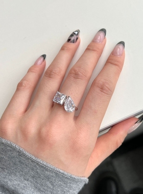 欧美跨境爆款s925纯银戒指女高级感水滴梨形主钻8A锆石戒指环