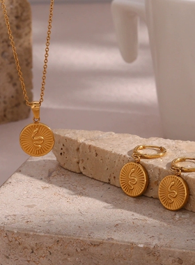 欧美ins摩登个性流行项坠饰品 不锈钢铸造蛇硬币吊坠耳环项链套装