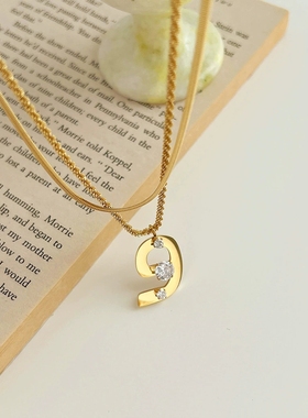 双层叠戴数字项链女 ins风幸运字母锆石创意设计感潮流不锈钢项饰