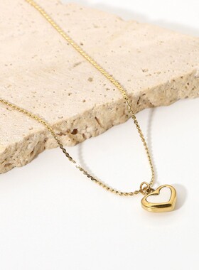 欧美风14K金不锈钢项链首饰心形爱心白色贝壳吊坠项链摩登颈链女