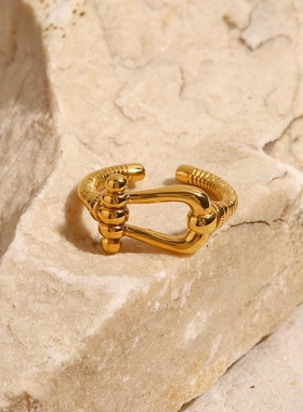 钛钢镀金潮牌马蹄扣戒指冷淡风小众设计几何开口食指指环开口戒指