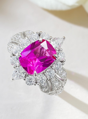 欧美经典豪华设计几何高碳钻仿真绝地武士粉刚色戒指925银镶指环